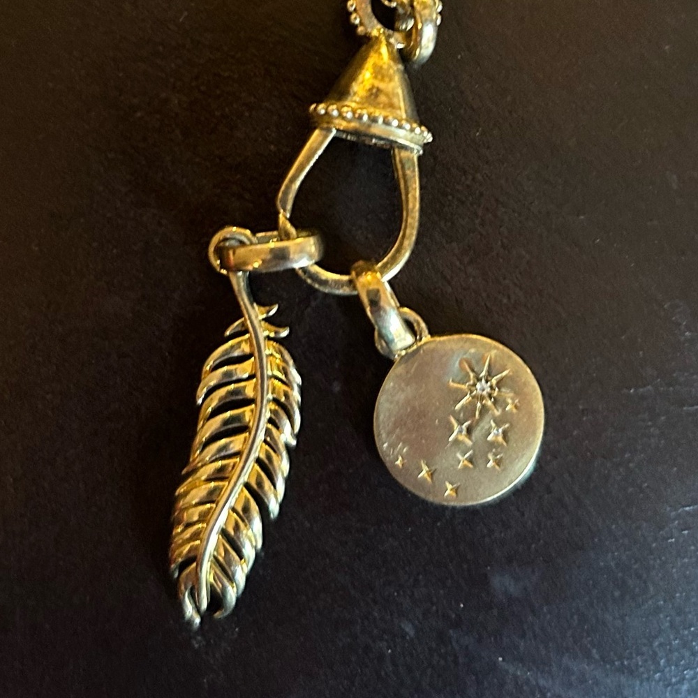 Links of London YG Vermeil Caribiner Chain  necklace and large Feather charm